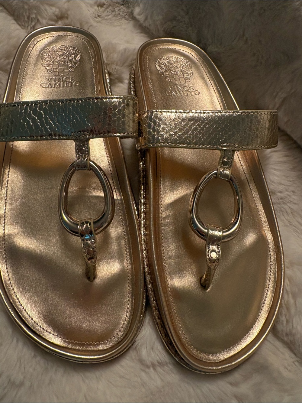 Vince Camuto Metallic Gold Ring-Accent Thong Sandals